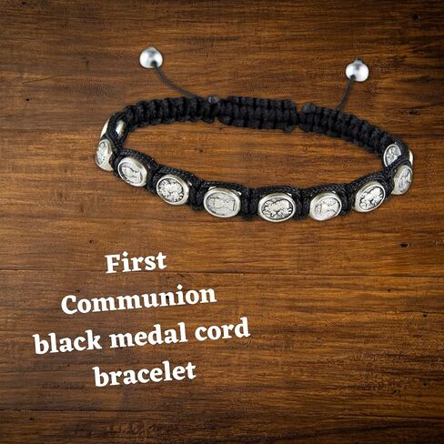 First Communion Gift Set with Black Rosary, Medal, Bracelet, Pouch, and Prayer Card, Thoughtful Catholic Gifts in Saudi Arabia