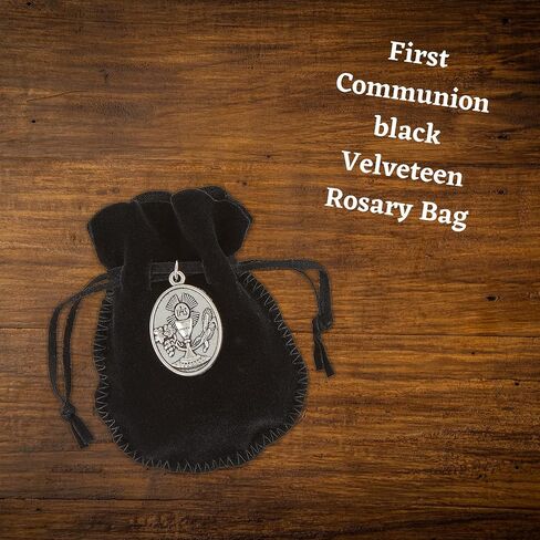 First Communion Gift Set with Black Rosary, Medal, Bracelet, Pouch, and Prayer Card, Thoughtful Catholic Gifts in Saudi Arabia