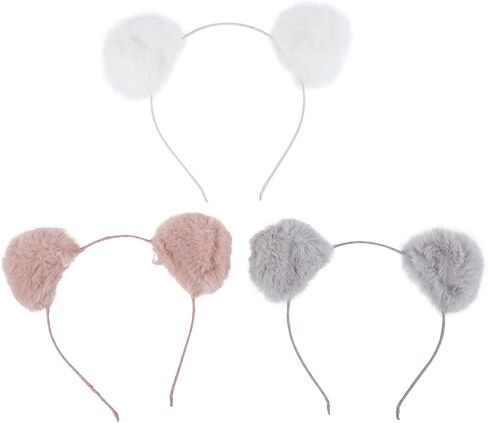 لوكس اكسسوريز طقم شريط راس عصري بنمط كرات بوم بوم منفوشة بلون بينك وابيض ورمادي (3 قطع) in Kuwait