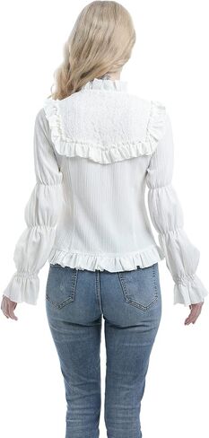 CR ROLECOS Women Victorian Blouse High Collar Lace Ruffled Shirt Tops in Saudi Arabia