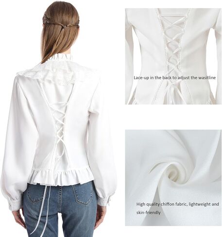 CR ROLECOS Women Victorian Blouse High Collar Lace Ruffled Shirt Tops in Saudi Arabia