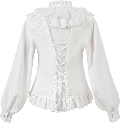 CR ROLECOS Women Victorian Blouse High Collar Lace Ruffled Shirt Tops in Saudi Arabia