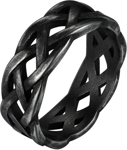7MM Wide Celtic Knot Ring for Men Women Stainless Steel/Gold/Black/Grey Eternity Wedding Band,Size 7-14(with Gift Box) in Saudi Arabia