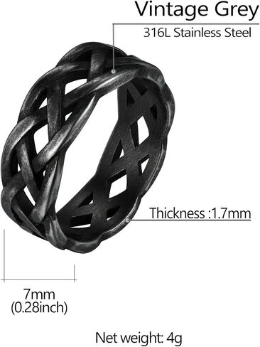 7MM Wide Celtic Knot Ring for Men Women Stainless Steel/Gold/Black/Grey Eternity Wedding Band,Size 7-14(with Gift Box) in Saudi Arabia