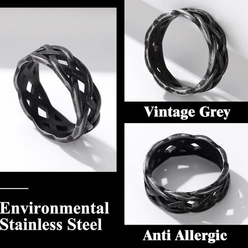 7MM Wide Celtic Knot Ring for Men Women Stainless Steel/Gold/Black/Grey Eternity Wedding Band,Size 7-14(with Gift Box) in Saudi Arabia