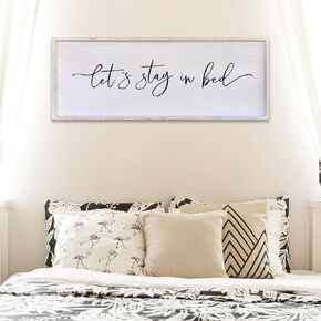 Lets Stay In Bed Wall Decor 32"X12" Large Farmhouse Master Room Above Bed Soild Wood Framed Rustic Guest Room Sign Beautiful And Simple Plaque Over Bed Hanging Wall Art Decoration (Black)