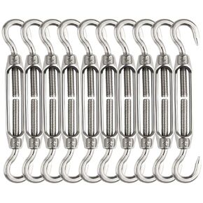 Turnbuckle 10pcs 304 Stainless Steel Turnbuckle Hook and Hook Heavy Duty Tensioner Adjustable Shade Sail Hardware for Tightening up Metal Cable Wire 5/32 1/4 5/16 3/8 1/2"