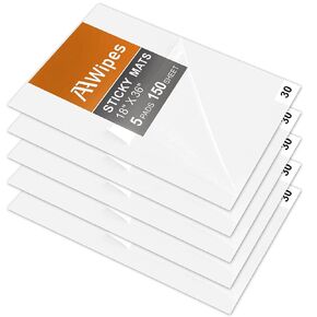 AAwipes Sticky Mat 18" x 36", 5 Packs, 30 Sheets/Packs, 150 Sheets Total White Adhesive Tacky Pads for Cleanroom Laboratory Hospital Construction Pets