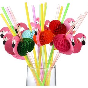 ALINK 100 Pcs Umbrella Drink Straws, Plastic Fancy Cocktail Straws, Tropical Luau Party Straws for Hawaiian/Birthday/Pool Party Decorations