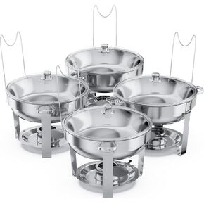 Alpha Living Chafing Dish Buffet Set of 4 – Complete Stainless Steel Chaffe Buffet Set with Glass Lids, Chafing Fuel Holder – Elegant and Practical Warmer Trays for Buffet, Wedding, Catering Supplies