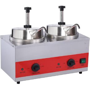 Double Heads Cheese and Chili Warmer with Pump and Laddle,7 Qt Capacity (Double Pumps)