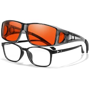 LVIOE Fit Over Blue Light Blocking Glasses for Women Men, Wraparound Wear Over Glasses Reduce Eyestrain Sleep Better LB0311M