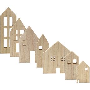 AuldHome Wood House Silhouettes Decor (Set of 7); Christmas and Holiday Wood Cutout Figures