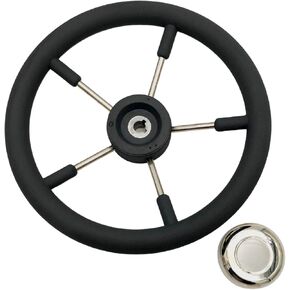 MARINE CITY 316 Stainless Steel Boat Steering Wheel with Gray Foam Grip - 5 Spokes | Ideal for Boats, Marines, and Yachts