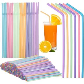 Hushee 500 Pcs Pastel Straws Disposable Bulk Plastic Drinking Straws Morandi Colors Disposable Plastic Straws Sip Stir Sticks for Juice Daily Drinks (Novel Color,Flexible Design)