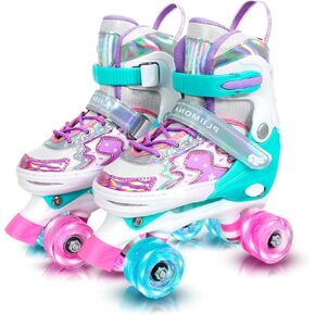 Roller Skates for Girls Boys Kids,4 Size Adjustable Light up Wheels,Birthday Gift for Indoor Outdoor Sports, Pink Blue Skates for Toddlers Age 3-12 Years Old in Kuwait