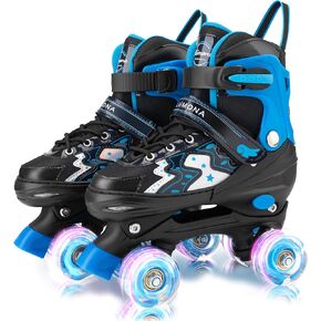 Roller Skates for Girls Boys Kids,4 Size Adjustable Light up Wheels,Birthday Gift for Indoor Outdoor Sports, Pink Blue Skates for Toddlers Age 3-12 Years Old