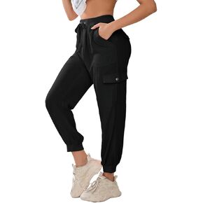 Lightweight Joggers Pants Women Hiking Cargo Pants Casual Outdoor Sweatpants Elastic Waist Button with Pockets