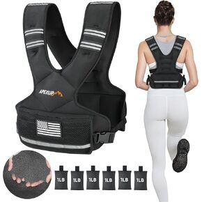 APEXUP Adjustable Weighted Vest, 4-10lb/12-18lb/20-32lb Vest with 6 Ironsand Weights and Large Pocket, Weight Vest for Men and Women Strength Training, Running, Fitness, Walking