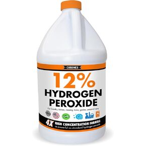 Chromex Hydrogen Peroxide 12 Percent Food Grade, 4X Power Concentrated Solution, Dilutes to 4 Gallons, Versatile Uses Include Topical Care, Home, Kitchen, Bath Cleaner, Laundry, Whitening, 1 Gallon