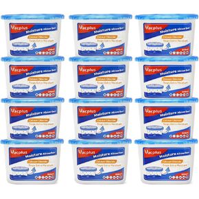 Vacplus Moisture Absorbers 12 Pack, 10.5 Oz, Humidity Absorber Boxes Attracts Extra Moisture from Your Bathroom, Closet, Kitchen, Dehumidifier for Closet (Fragrance Free), Blue