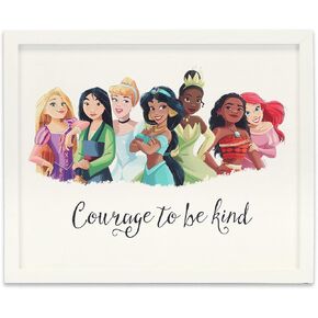 Open Road Brands Disney Princess Born to Dream Framed Wood Wall Decor - Beautiful Princess Picture Featuring Mulan, Tiana, Cinderella and Belle
