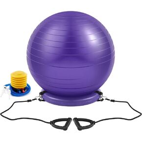 Yoga Ball Chair with Inflatable Stability Base Resistance Bands 65 cm Stability Ball Large Exercise Ball for Home Workout Office Desk Sitting Gym Fitness Back Pain Balance, Include Air Pump