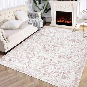 GlowSol Runner Rug 2x6 Floral Rug Non Shedding Hallway Rug Vintage Print Area Rug Machine Washable Area Rug Non Slip Low Pile Rug for Kitchen Bedroom, Pink