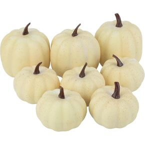 Fake Pumpkins, 8 Pcs White Artificial Pumpkins, Plastic Pumpkins for Halloween and Thanksgiving Party Table Centerpiece Autumn Home Decoration-A