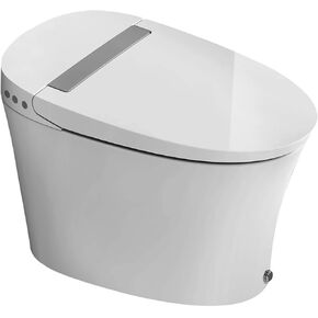 Elongated Smart Bidet Toilet Seat with Dual Flushing - One Piece Heated Toilet Seat Air Dryer - Tankless Toilet Bidet with 6 Levels of Seat and Wind Temperature