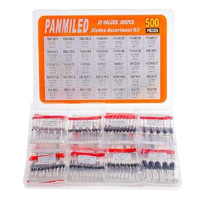 35 Values 500 Pcs Rectifier Schottky Diode Kit 1N4001 1N4002 1N4003 1N4004 1N4005 1N4006 1N4007 1N4148 1N5401 1N5404 1N5408 1N5817 1N5819 FR107 FR207 HER107 HER207 SR160 SR360 SR2100 SR5100 6A10 10A10
