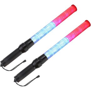 PATIKIL 21inch Traffic Wands, 2Pcs 2 Flashing Modes LED Warning Light Police Signal Controller Baton Lamp with Wrist Lanyard for Car Direct, Traffic Control, Airport, Parking Guide, White