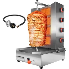 4 Burners Shawarma Machine Commercial Large Shawarma Grill Machine Rotisserie Grill Kebab Vertical Rotisserie Propane Turkish Chicken Doner Kebab Broiler for Kitchen Restaurant
