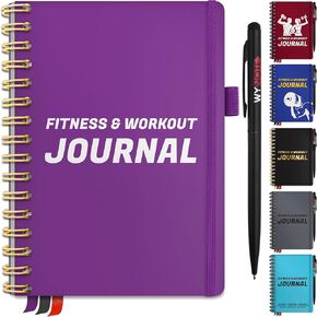 Fitness Journal Grey on 150+ Workouts + Yearly Calendar + 55 Tracking Values - A5 Workout Journal with Fat tracking - Planner to 12 items to track + 7 comparative periods + Goals