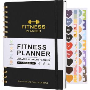 مجلة تمارين اللياقة البدنية للرجال والنساء، دفتر سجل تمارين اللياقة البدنية مقاس 8.2 × 5.5 بوصة مع تتبع تقدم التمرينات الرياضية والمنزلية - أسود in Kuwait