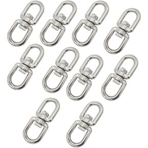 10Pcs M6 Swivel Eye Hook Double Ended Eye-Eye Chain Connector Shackle Ring 360 Degree Rotation for Hanging 304 Stainless Steel Hardware Double Ended Swivel Hook