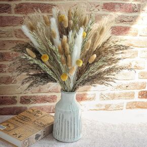 118PCS Natural Dried Flowers, Dried Pampas Grass, Home Vase Decoration, Bohemian Wedding Decorative Flower Bouquet Reed Bouquet.(light yellow)