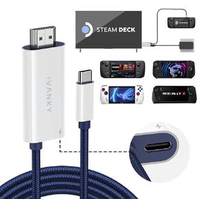 IVANKY 2-in-1 USB C to HDMI 100W 6.6ft Charging Cable Dock for Mobile Phone/Steam Deck OLED/ROG Ally X/iPad, 4K@60Hz Nylon Braided Portable TV Adapter Connector for TV Screen Extend, Midnight Blue