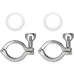 1.5 Inch Tri Clamp Heavy Duty with Silicone Gasket 1.5" Single Pin Tri-Clamp 304 Stainless Steel Sanitary TC Fittings Industrial Quick Connect Clamps 2PCS