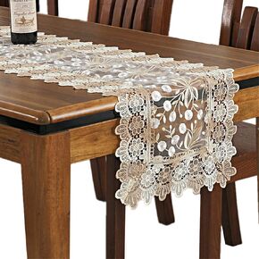 Lace Floral Embroidery Table Runner, Polyester Rectangle Transparent Dresser Scarf for Home Dining Room Tabletop Decoration, 16 x 48 Inches, Red