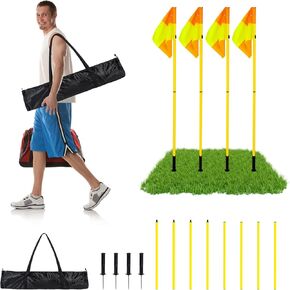 Soccer Corner Flags Set,Soccer Agilitys Training Poles,Portable Soccer Corner Flags for Soccer Field with 4 Flags Set with Storage Bag