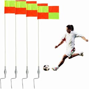 4 Pcs Soccer Corner Flags Set，67-Inch Portable Soccer Agility Poles and Football Field Corner Flags，Spring Mounted Spike Corner Flag Poles for Outdoor Grass Fields, Agility Training Soccer Equipment