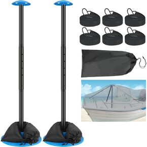 Boat Cover Support Pole System 2 Pcs with 8 Adjustable Height Telescoping Iron Furniture Cover Support Pole 23"-57" with Sandbag Storage Bag