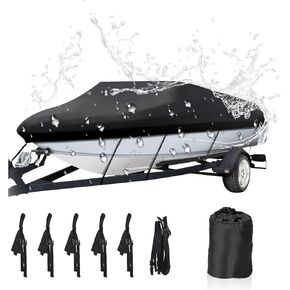 NEVERLAND Trailerable Boat Cover Waterproof Heavy Duty Marine Grade Polyester Canvas Fits V Shape/V-Hull and Tri-Hull Runabouts, Pro-STYL, Bass Boats (Boat Length 20-22ft, Beam Width up to 102",Black)