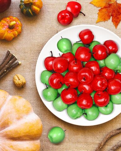 40 Pieces Artificial Apples Fake Fruits Apples Lifelike Simulation Decorative Realistic Red Green Apples for Home Kitchen Table Fruit Bowl Basket Christmas Tree Decorations Photography Props in Saudi Arabia