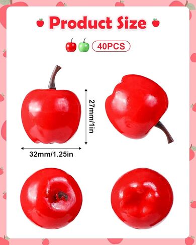 40 Pieces Artificial Apples Fake Fruits Apples Lifelike Simulation Decorative Realistic Red Green Apples for Home Kitchen Table Fruit Bowl Basket Christmas Tree Decorations Photography Props in Saudi Arabia