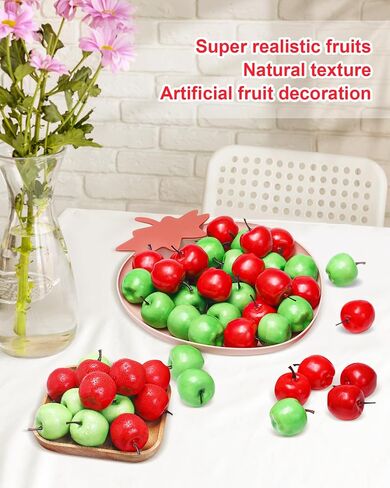 40 Pieces Artificial Apples Fake Fruits Apples Lifelike Simulation Decorative Realistic Red Green Apples for Home Kitchen Table Fruit Bowl Basket Christmas Tree Decorations Photography Props in Saudi Arabia