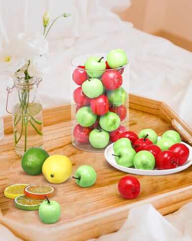 40 Pieces Artificial Apples Fake Fruits Apples Lifelike Simulation Decorative Realistic Red Green Apples for Home Kitchen Table Fruit Bowl Basket Christmas Tree Decorations Photography Props in Saudi Arabia