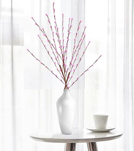 35.43in Pussy Willow Branches 10PCS White Long Stem Artificial Flowers Foam Flowers Faux Pussy Willow Branches for Tall Vases Wedding Home Office Party Hotel Indoor Yard Decor(White) in Saudi Arabia