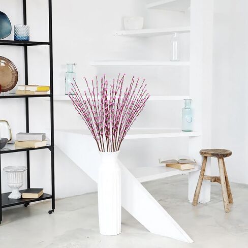 35.43in Pussy Willow Branches 10PCS White Long Stem Artificial Flowers Foam Flowers Faux Pussy Willow Branches for Tall Vases Wedding Home Office Party Hotel Indoor Yard Decor(White) in Saudi Arabia